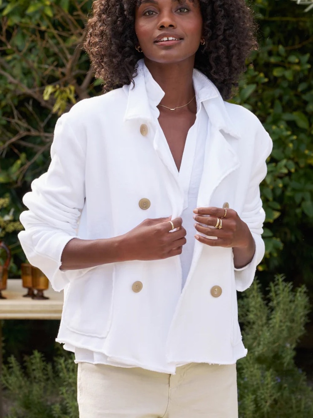 FRANK & EILEEN Mini Belfast Crop Peacoat White Size XS